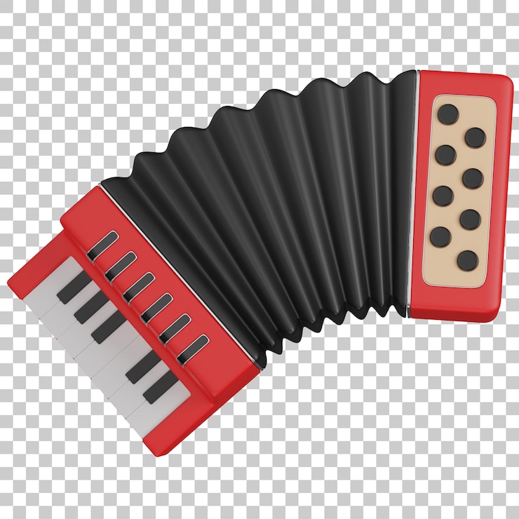PSD rendering 3d di una fisarmonica rossa con l'icona black bellows