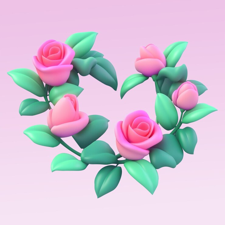 Rendering 3D di una ghirlanda di rose rosa su uno sfondo trasparente