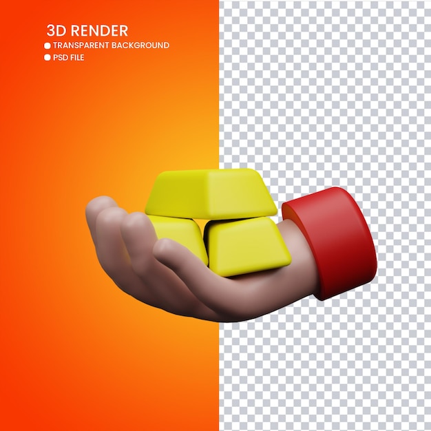 Rendering 3D di una mano carina con oro