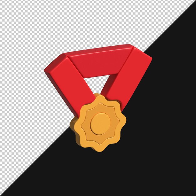Rendering 3D di una medaglia d'oro con nastro rosso