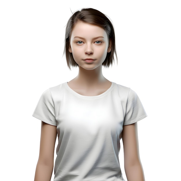 Rendering 3D di una ragazza adolescente con una maglietta bianca vuota