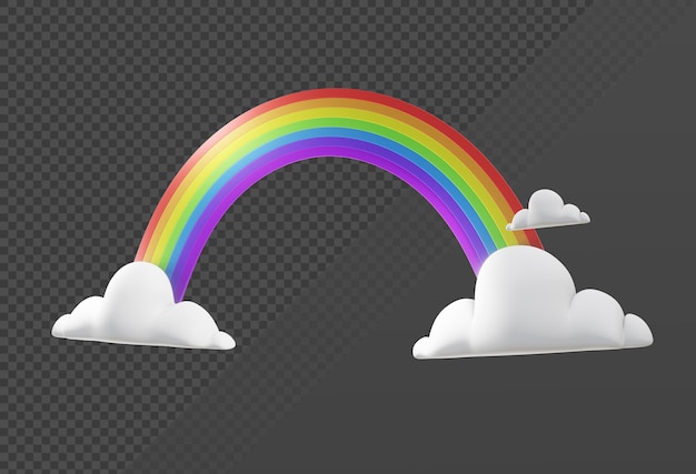 Rendering 3D di una semplice icona arcobaleno con nuvole dalla vista prospettica
