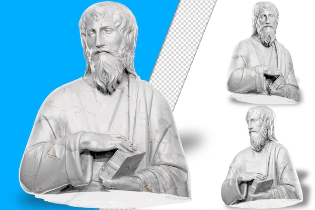 Rendering 3D di una statua del santo con texture in pietra e accenti dorati Ottimo per il design religioso