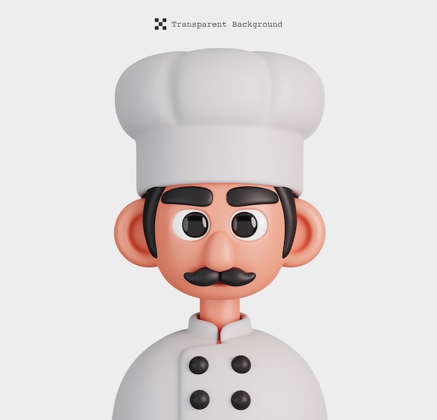 Rendering 3D di uno chef maschio in caratteri uniformi bianchi isolati Avatar di professioni e occupazioni
