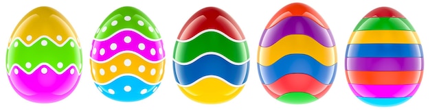 Rendering 3D di uova di Pasqua di plastica colorate isolate su uno sfondo trasparente