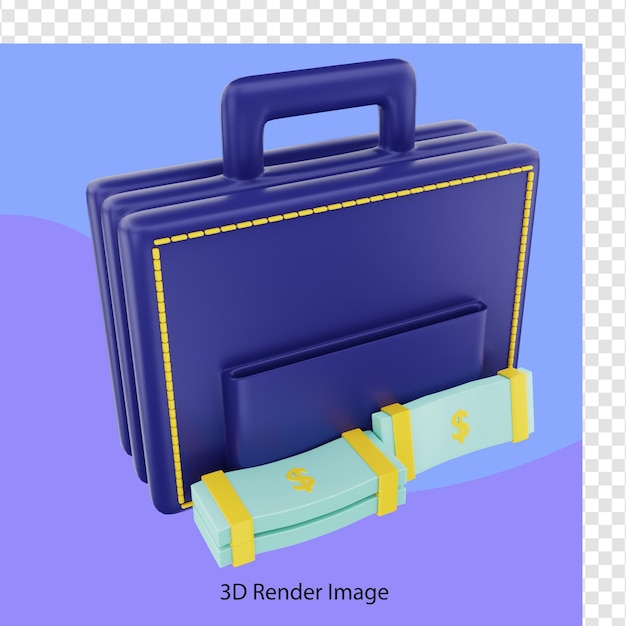 Rendering 3D di valigia con banconote da un dollaro