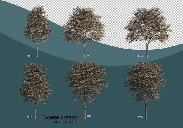 Rendering 3D di vari design ad albero