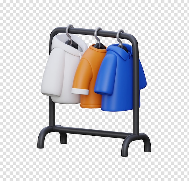 Rendering 3D di vestiti appesi su una scaffalatura