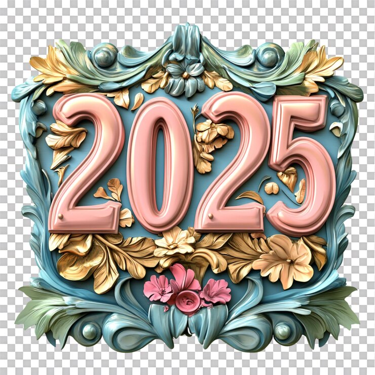 PSD rendering 3d diseño de texto para el año nuevo 2025 logo mezclado con estilo de cartón de estética moderna