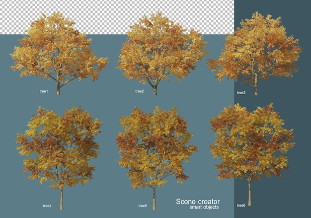 Rendering 3D disposizione dell'albero di autunno