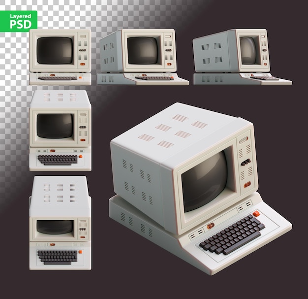 Rendering 3D d'une disquette d'ordinateur vintage Set de plusieurs vues plates et isométriques
