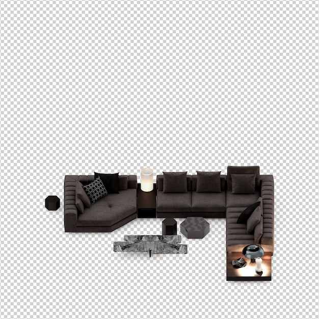Rendering 3D divano isometrico