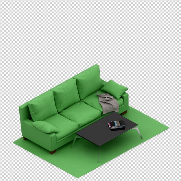 Rendering 3D divano isometrico