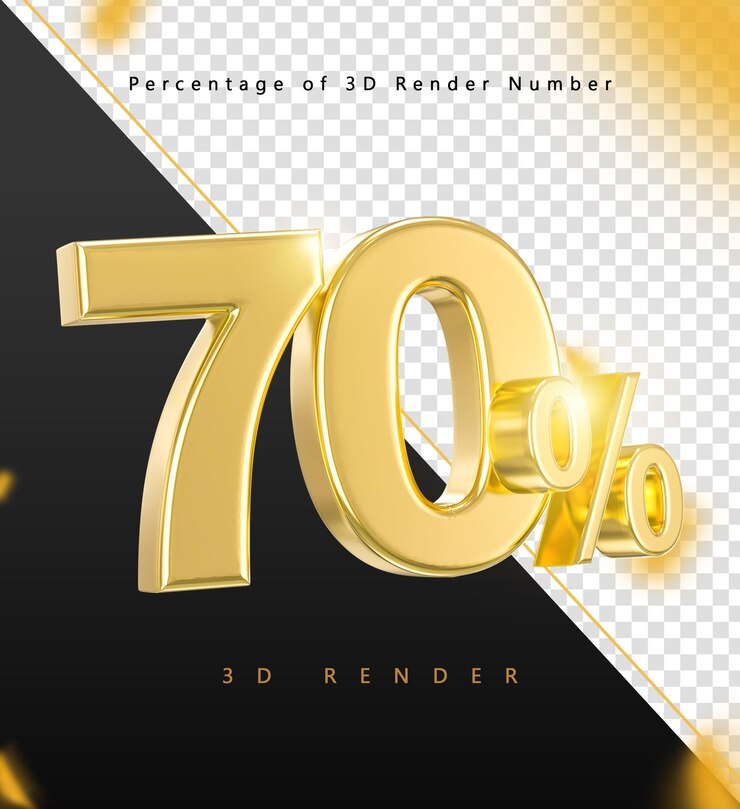 Rendering 3D dorato del 70 per cento
