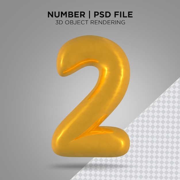 Rendering 3d dorato numero 2 Psd Premium