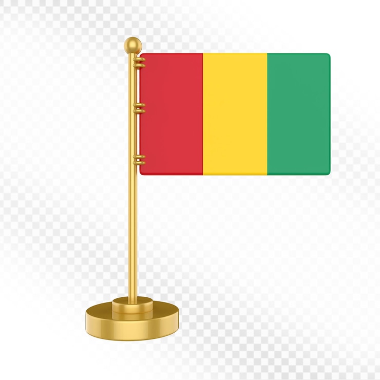 PSD rendering 3d du drapeau de la guinée sur un support doré