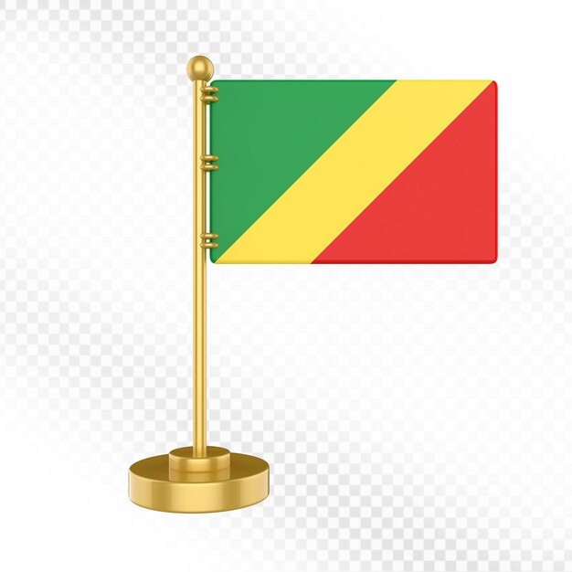 Rendering 3D du drapeau de la République du Congo sur un poteau doré