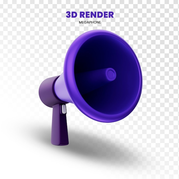 PSD rendering 3d du mégaphone violet sur un fond transparent