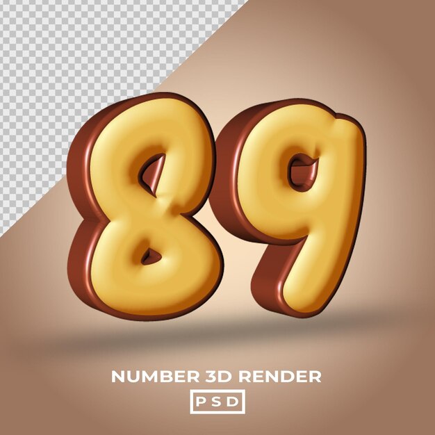 Rendering 3D du numéro 89 avec des couleurs de gâteau au chocolat