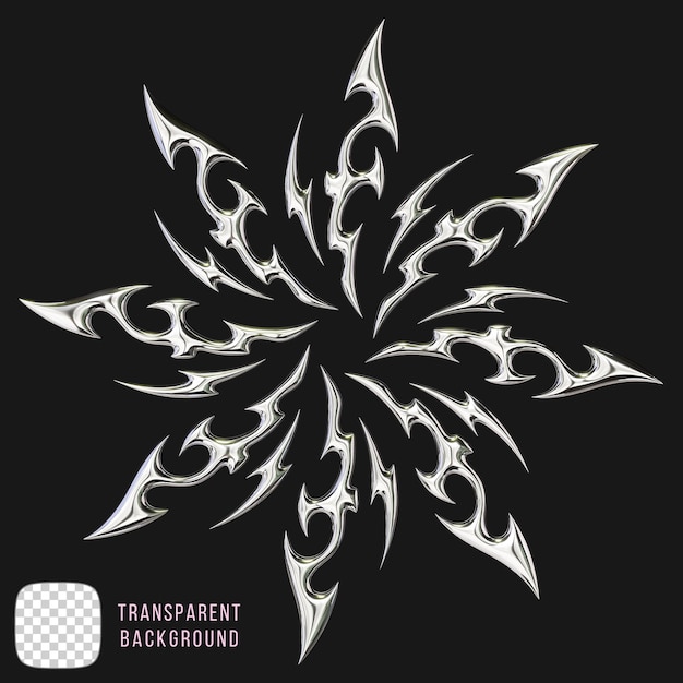 Rendering 3D du soleil tribal en chrome sur fond transparent