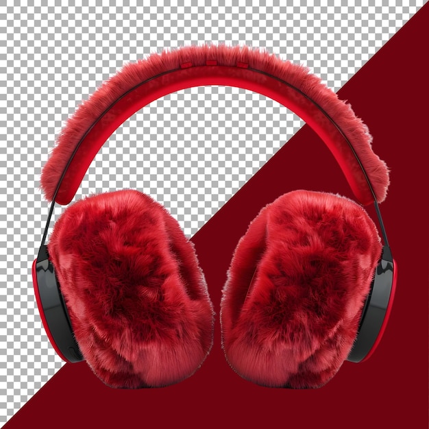 PSD rendering 3d d'un écouteur ou d'un casque de fourrure rouge sur un fond transparent