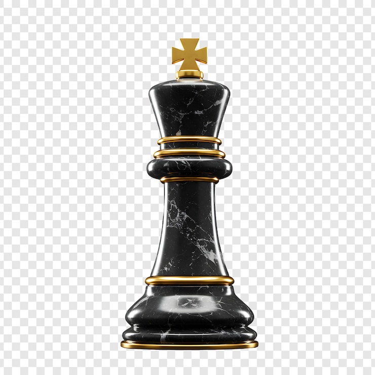 PSD rendering 3d élégant d'une pièce d'échecs du roi de marbre noir avec des détails en or