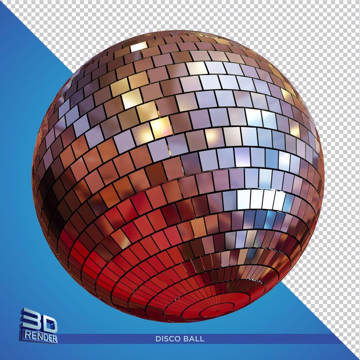 PSD rendering 3d elemen flyer pesta discoball