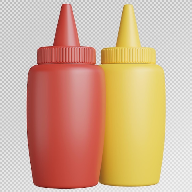 Rendering 3D d'un élément de restauration rapide avec une bouteille de sauce