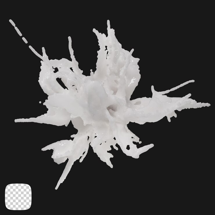 PSD rendering 3d de la explosión de líquido de leche en un fondo transparente