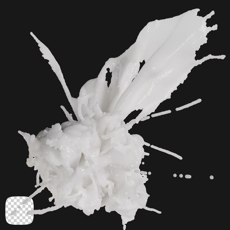 PSD rendering 3d de la explosión de líquido de leche en un fondo transparente