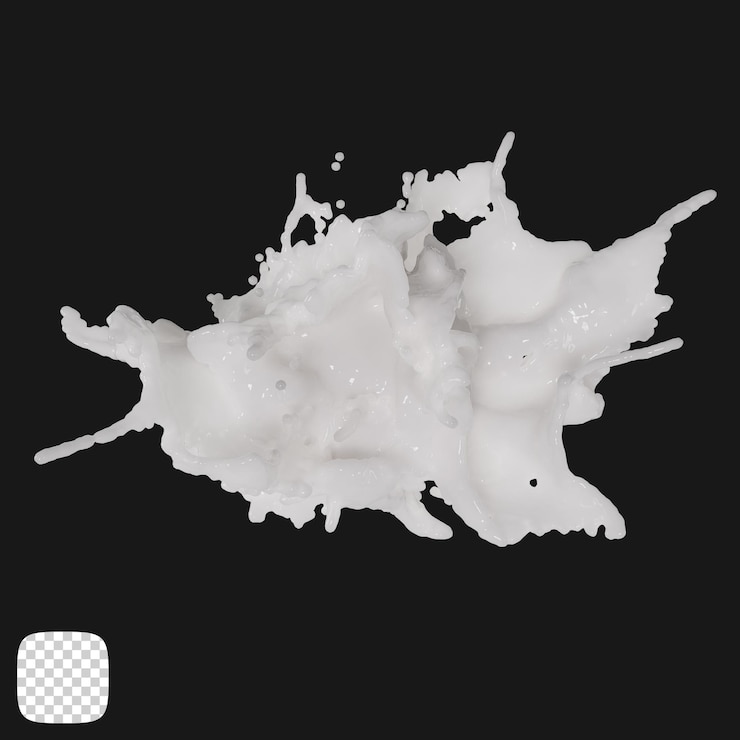 PSD rendering 3d de la explosión de líquido de leche en un fondo transparente