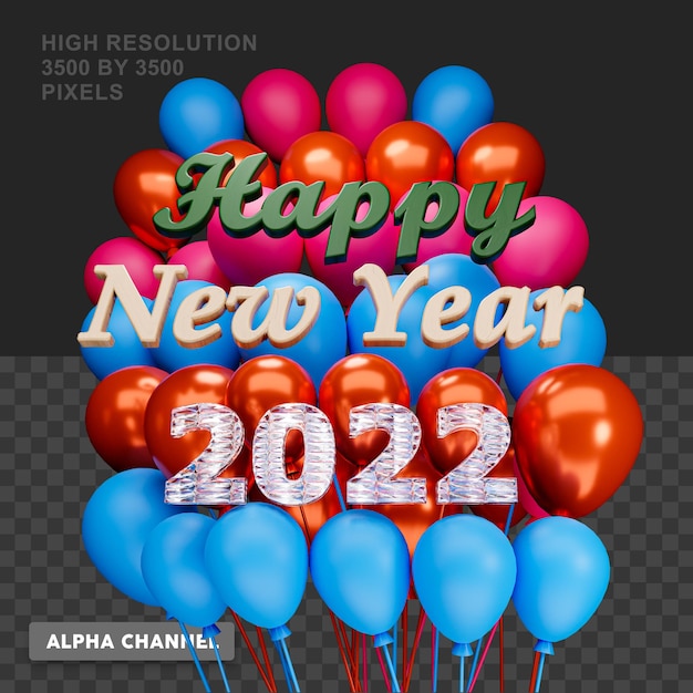 Rendering 3D Felice Anno Nuovo 2022 Testo Con Palloncino