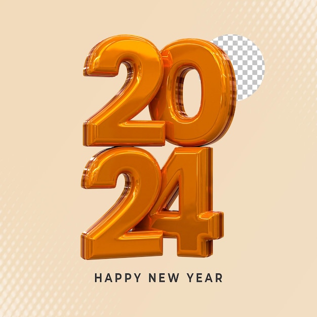 Rendering 3d Felice anno nuovo 2024 modello di progettazione banner con effetto testo 3d oro