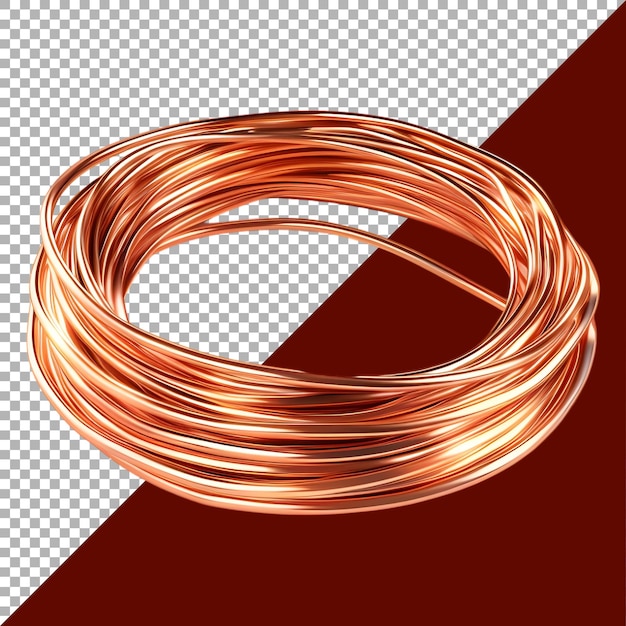 PSD rendering 3d d'un fil de cuivre laminé sur un fond transparent ai généré