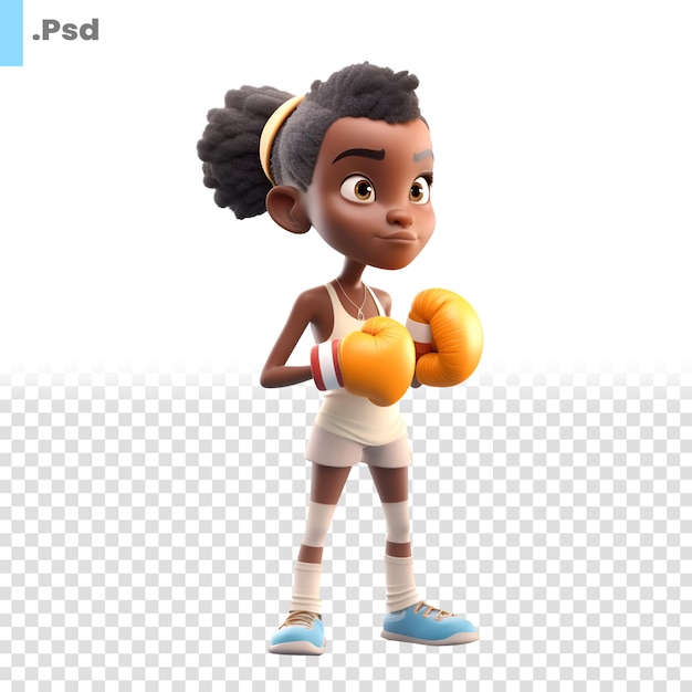 PSD rendering 3d d'une fille afro-américaine avec des gants de boxe modèle psd