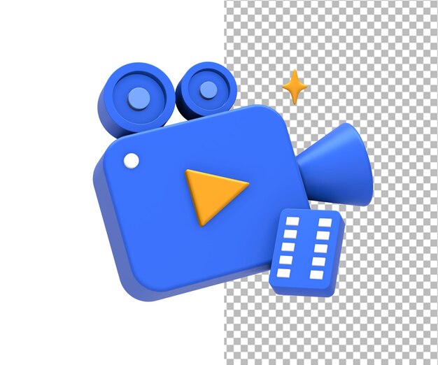 PSD rendering 3d d'un film multimédia bleu-jaune ou d'une caméra de cinéma et création de contenu pour la conception de l'interface utilisateur