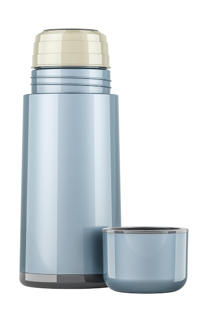 Rendering 3D d'un flacon thermos à vide isolé sur un fond transparent