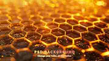 PSD rendering 3d de fond doré hexagonal futuriste abstrait