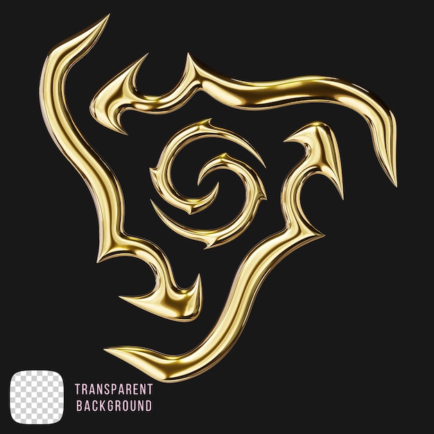 Rendering 3D de forma abstracta dorada en un fondo transparente