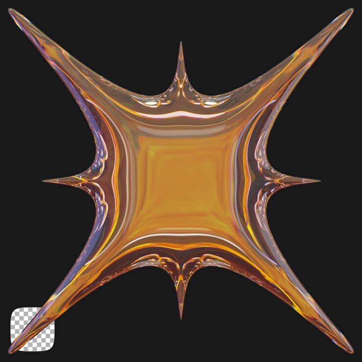 PSD rendering 3d en forma de estrella de vidrio abstracta sobre un fondo transparente