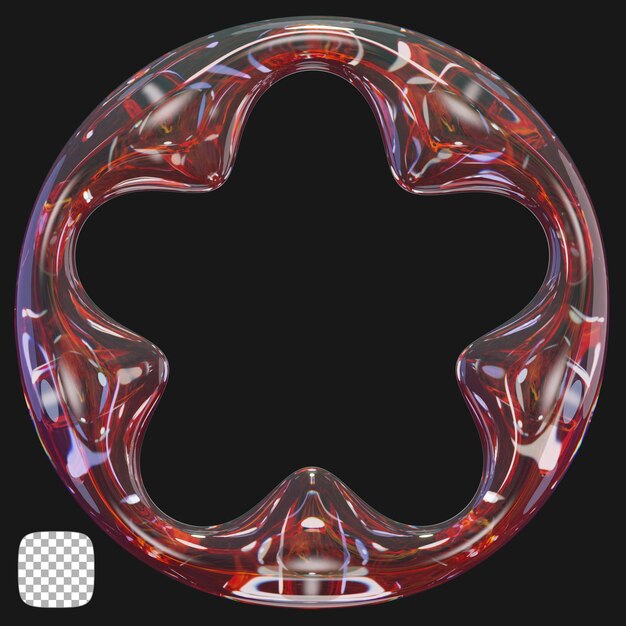 Rendering 3D en forma de estrella de vidrio abstracta sobre un fondo transparente