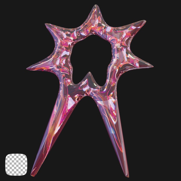 Rendering 3D de la forma de vidrio abstracta del Y2K en un fondo transparente