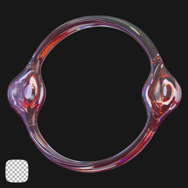 Rendering 3D de la forma de vidrio abstracta del Y2K en un fondo transparente