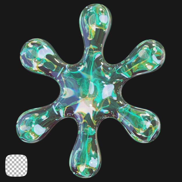 Rendering 3D de la forma de vidrio abstracta del Y2K en un fondo transparente