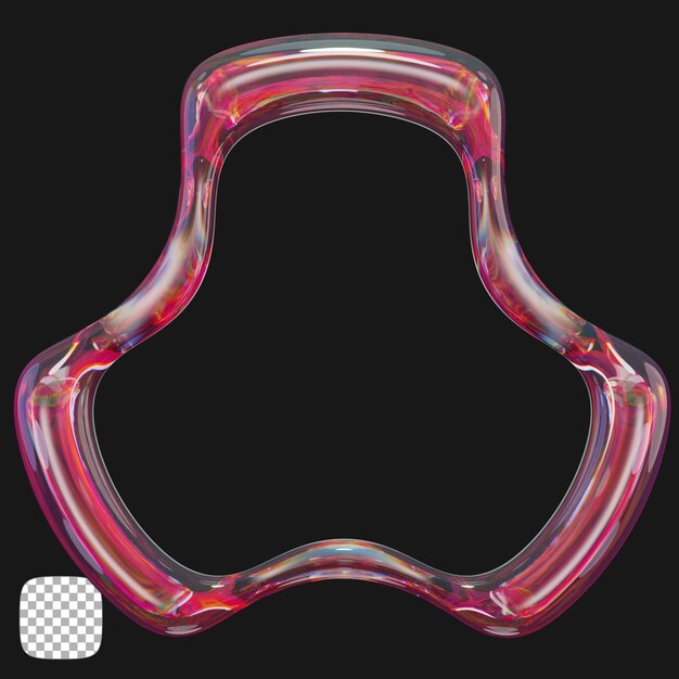 Rendering 3D de la forma de vidrio abstracta del Y2K en un fondo transparente