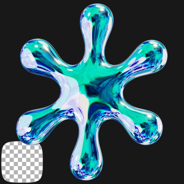 Rendering 3D de la forme abstraite Y2K sur un fond transparent