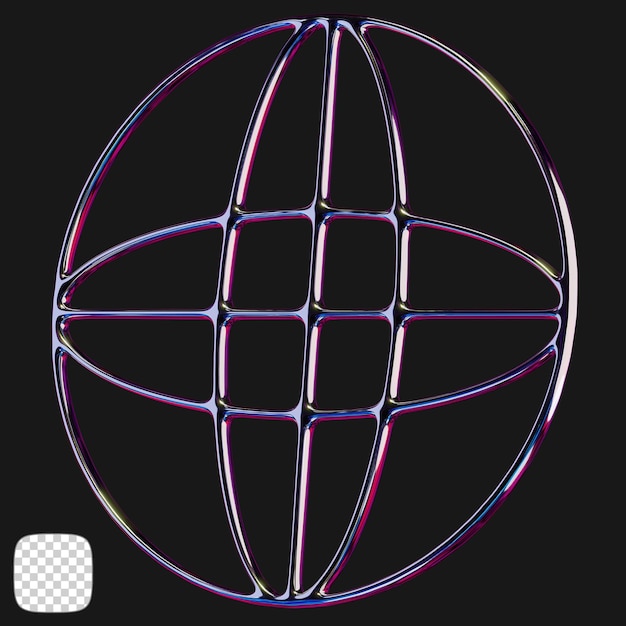 Rendering 3D de la forme du cadre de fil métallique du globe y2k sur un fond transparent