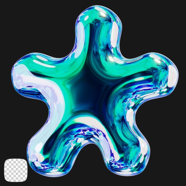 Rendering 3D en forme d'étoile métallique sur fond transparent