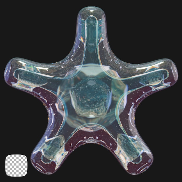 Rendering 3D en forme d'étoile de verre abstraite sur fond transparent