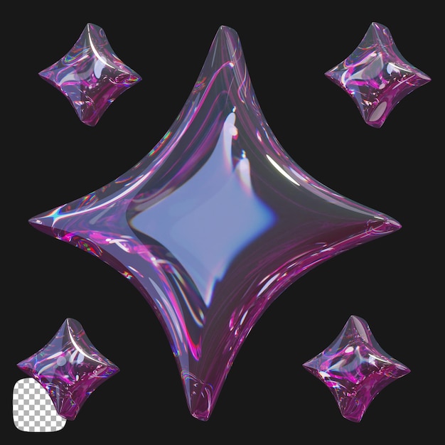 Rendering 3D en forme d'étoile de verre abstraite sur fond transparent